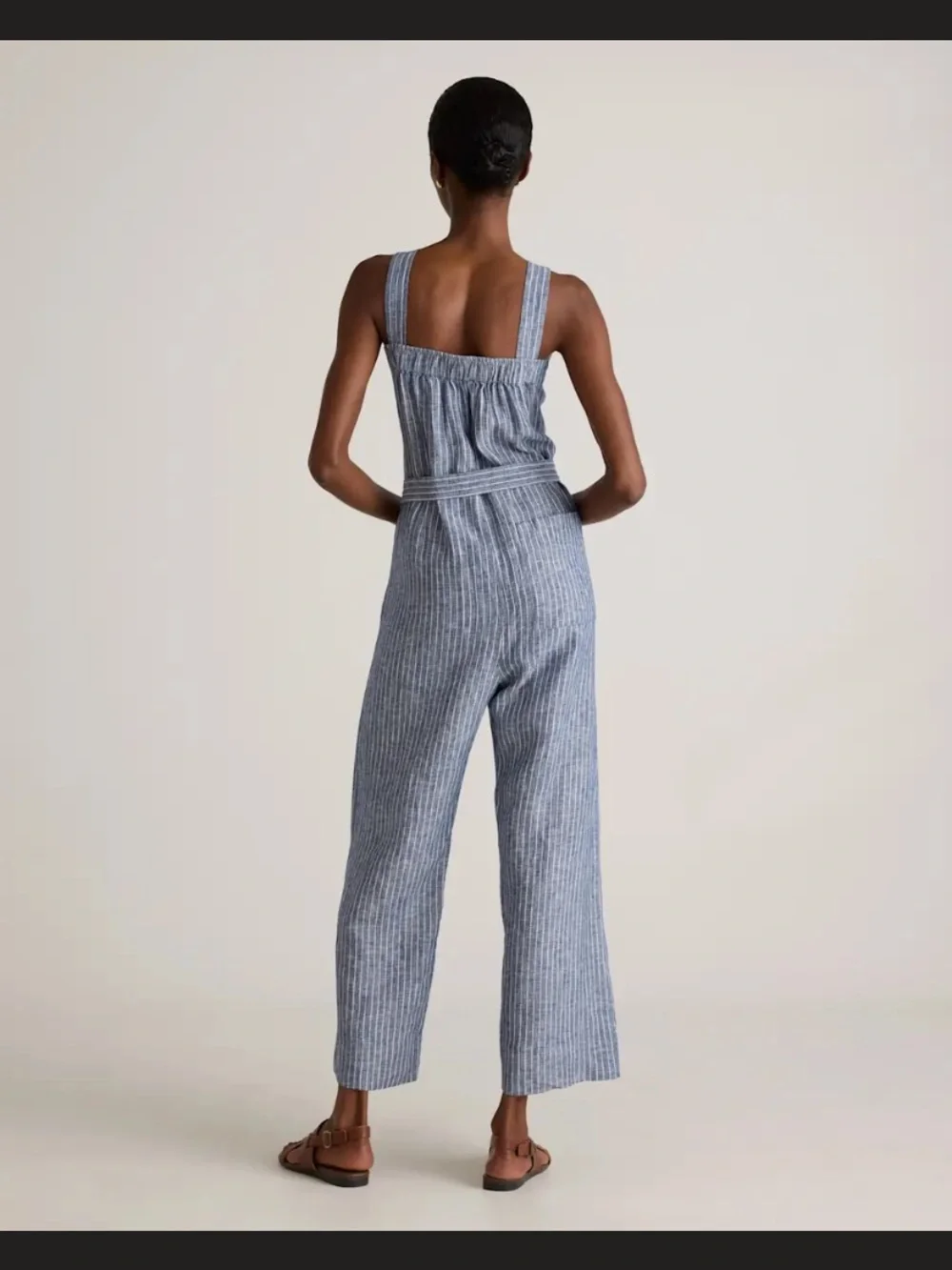 Quince European Linen Jumpsuit - Chambray Stripe - Size Small
